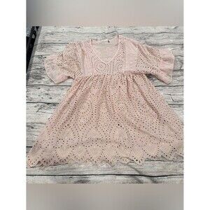 Anthropologie Akemi + Kin Oversized Boho Lace Dress w/ Short Bell Sleeves Size 8